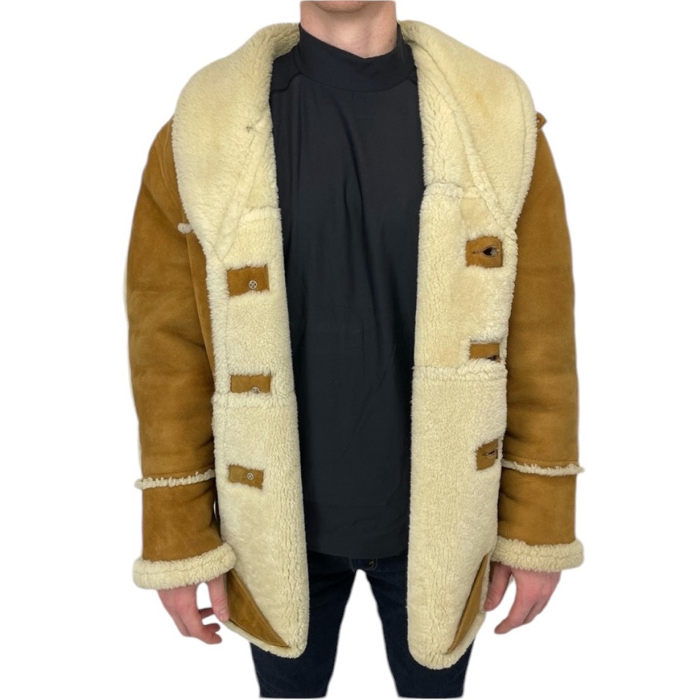 ❣️HP❣️Authentic Shearling Leather Coat Chestnut Brown and Ivory L/XL - Picture 4 of 16